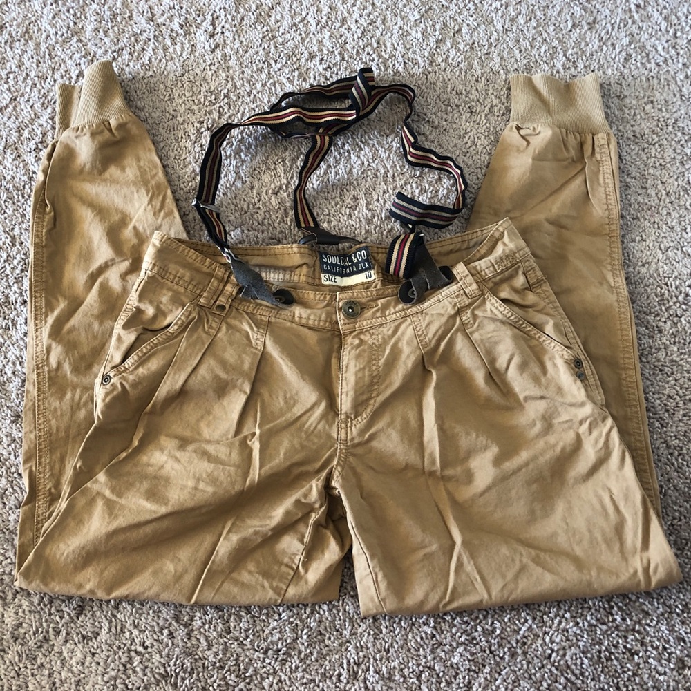 Cuffed khaki suspender pants